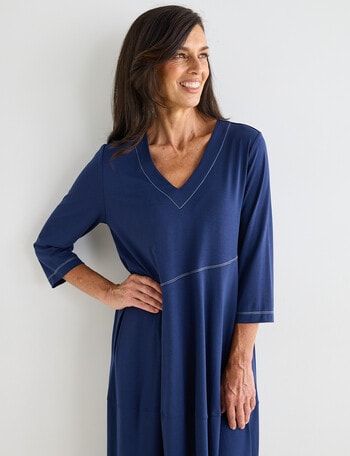 Ella J 3/4 Sleeve Knit Dress, Navy product photo