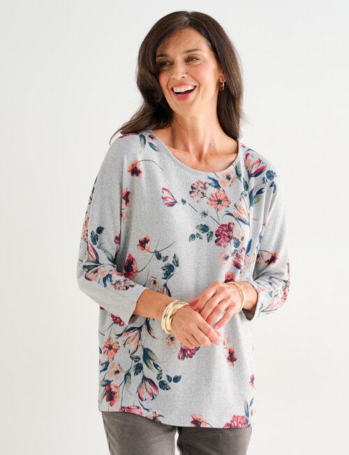 Ella J Soft Touch Top, Sage Floral product photo View 07 L