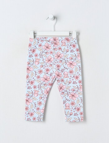 Teeny Weeny Swan Song Play Fleece Floral Legging, Blue & Pink product photo