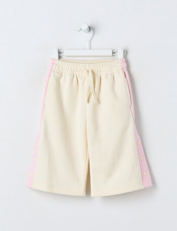 Teeny Weeny Swan Song Play Fleece Wide Leg Track Pant, Cream & Pink product photo