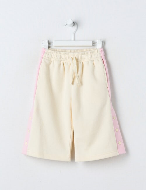 Teeny Weeny Swan Song Play Fleece Wide Leg Track Pant, Cream & Pink product photo