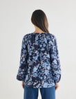 Whistle Floral Long Sleeve Ladder Trim Top, Navy product photo View 02 S