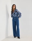 Whistle Floral Long Sleeve Ladder Trim Top, Navy product photo View 03 S