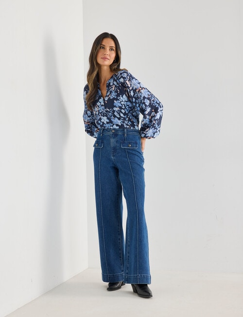 Whistle Floral Long Sleeve Ladder Trim Top, Navy product photo View 03 L