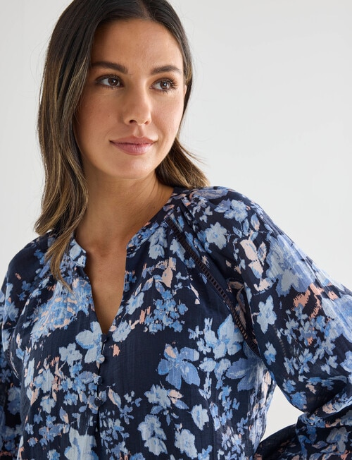 Whistle Floral Long Sleeve Ladder Trim Top, Navy product photo View 05 L