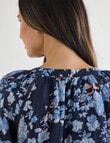 Whistle Floral Long Sleeve Ladder Trim Top, Navy product photo View 06 S