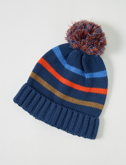 Teeny Weeny Knit Pompom Stripe Beanie, Navy product photo