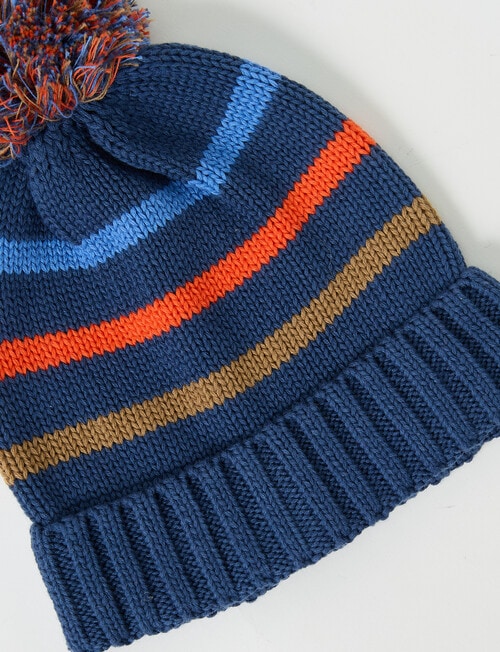 Teeny Weeny Knit Pompom Stripe Beanie, Navy product photo View 02 L
