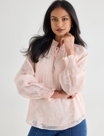 Whistle Burnout Shirred Neck Top, Peach Dusk product photo