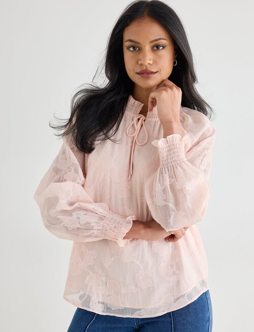 Whistle Burnout Shirred Neck Top, Peach Dusk product photo