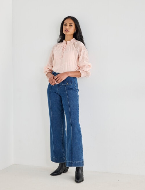 Whistle Burnout Shirred Neck Top, Peach Dusk product photo View 03 L