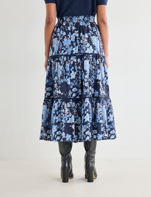 Whistle Tiered Detail Skirt, Floral Navy product photo View 02 L