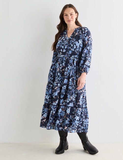 Whistle Three Quarter Sleeve Midi Dress Floral, Navy product photo View 12 L