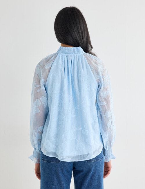 Whistle Burnout Shirred Neck Top, Powder Blue product photo View 02 L