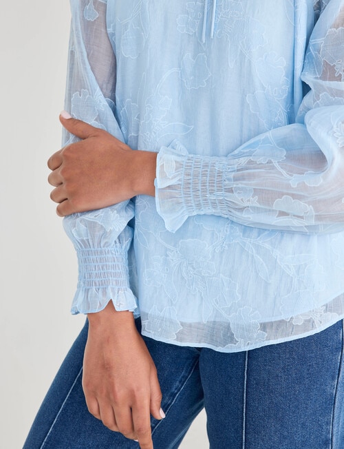 Whistle Burnout Shirred Neck Top, Powder Blue product photo View 04 L