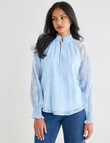Whistle Burnout Shirred Neck Top, Powder Blue product photo View 06 S