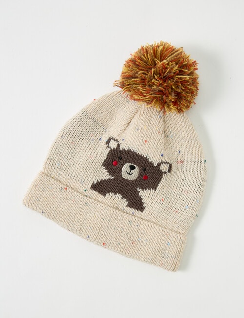 Teeny Weeny Knit Pompom Teddy Beanie, Oat Fleck product photo