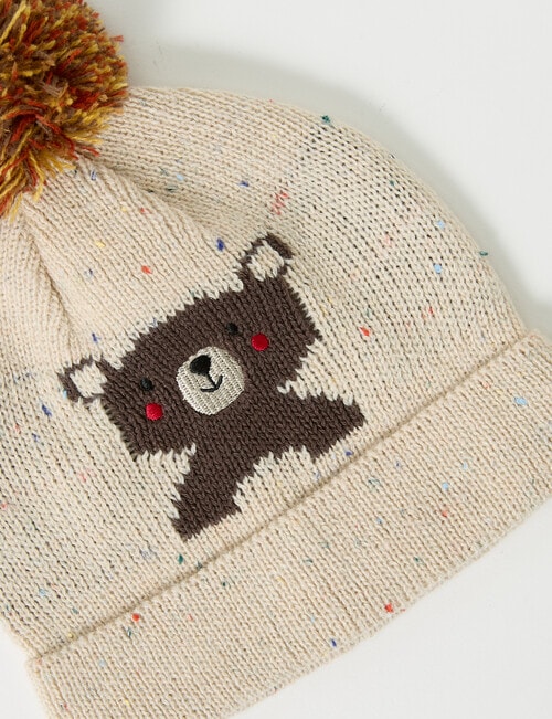 Teeny Weeny Knit Pompom Teddy Beanie, Oat Fleck product photo View 02 L
