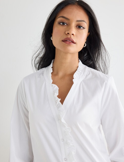 Whistle Long Sleeve Ruffle Shirt, White product photo