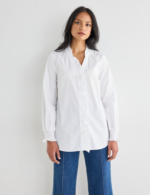 Whistle Long Sleeve Ruffle Shirt, White product photo View 04 L