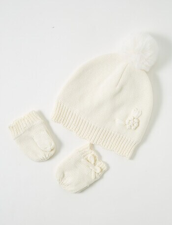 Teeny Weeny Pompom Beanie and Mittens, Vanilla product photo