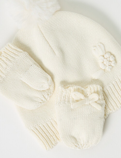 Teeny Weeny Pompom Beanie and Mittens, Vanilla product photo View 02 L