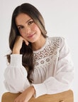 Whistle Lace Yoke Long Sleeve Blouse, Ivory product photo