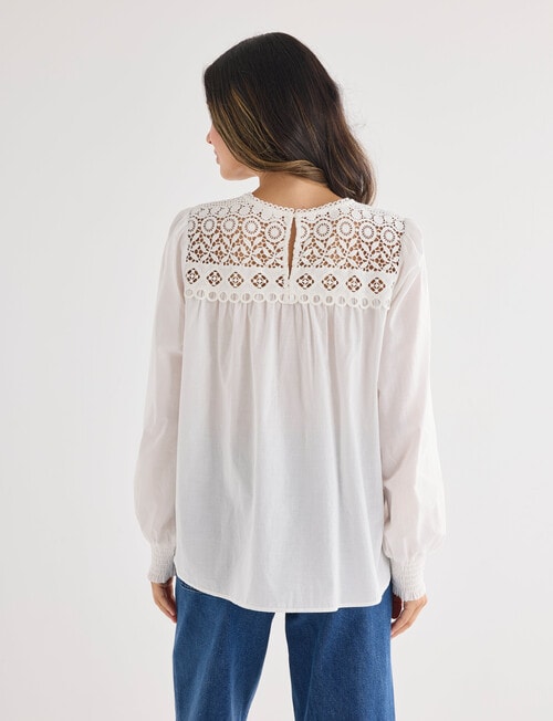 Whistle Lace Yoke Long Sleeve Blouse, Ivory product photo View 02 L