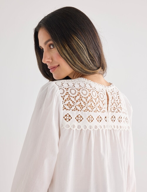 Whistle Lace Yoke Long Sleeve Blouse, Ivory product photo View 06 L