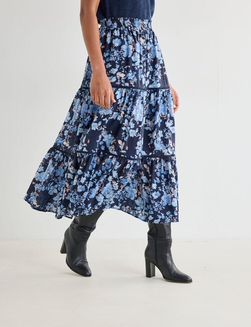 Whistle Tiered Detail Skirt, Floral Navy product photo