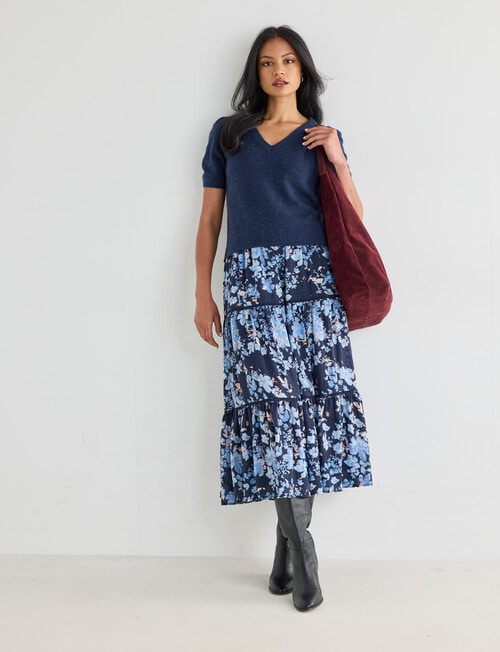 Whistle Tiered Detail Skirt, Floral Navy product photo View 03 L