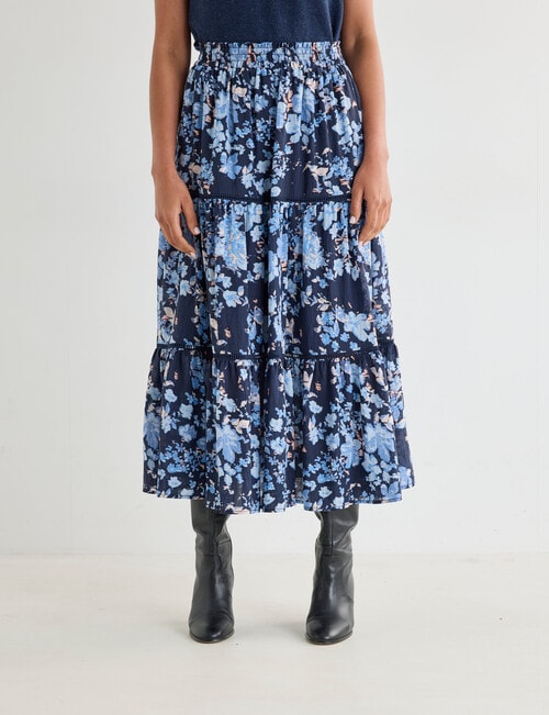 Whistle Tiered Detail Skirt, Floral Navy product photo View 05 L
