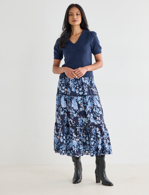 Whistle Tiered Detail Skirt, Floral Navy product photo View 07 L