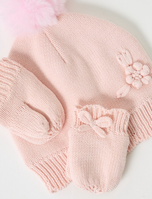 Teeny Weeny Pompom Beanie and Mittens, Ballet Pink product photo View 02 L