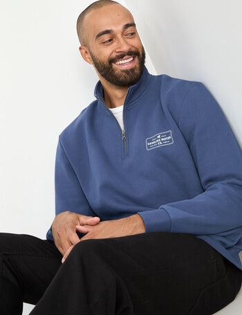 Gasoline Quarter Zip Motor Sweat, Slate Blue product photo