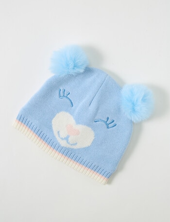 Teeny Weeny Knit Pompom Bear Beanie, Moonstone Blue product photo