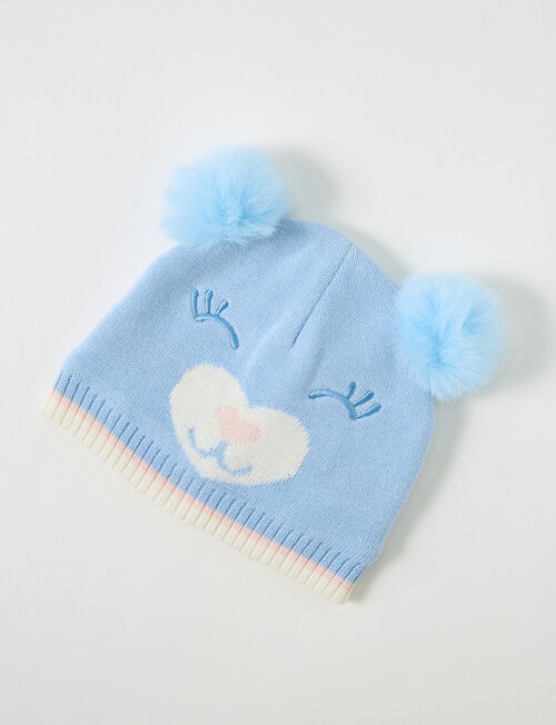 Teeny Weeny Knit Pompom Bear Beanie, Moonstone Blue product photo