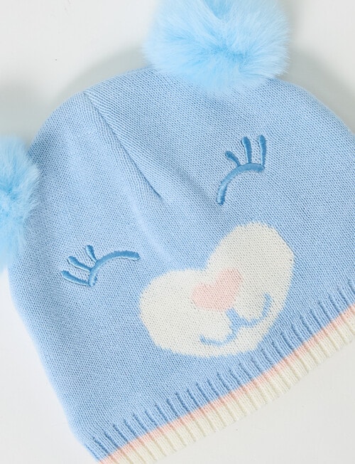 Teeny Weeny Knit Pompom Bear Beanie, Moonstone Blue product photo View 02 L