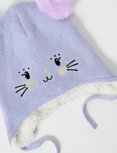 Teeny Weeny Knit Pompom Happy Bunny Beanie, Galactic Lilac product photo View 02 L