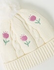 Teeny Weeny Knit Pompom Floral Beanie, Vanilla product photo View 02 S