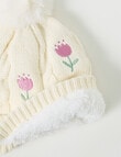 Teeny Weeny Knit Pompom Floral Beanie, Vanilla product photo View 03 S