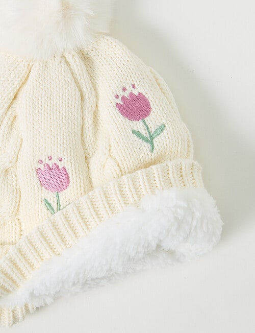 Teeny Weeny Knit Pompom Floral Beanie, Vanilla product photo View 03 L
