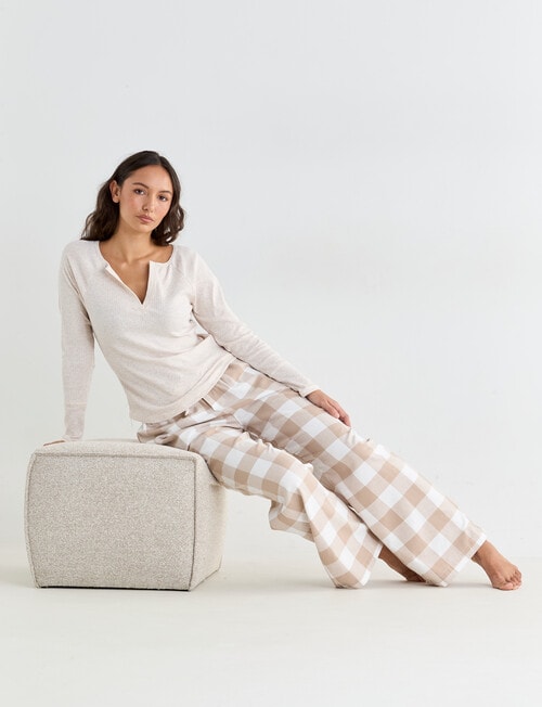 Mineral Sleep Henley Long Sleeve Top, Oatmeal product photo View 03 L