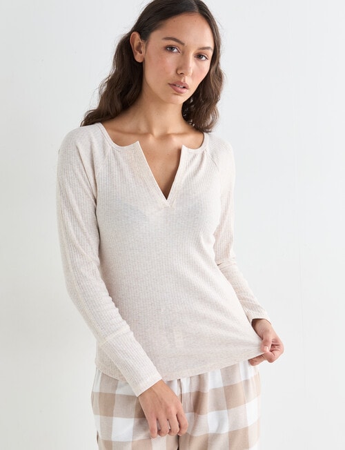 Mineral Sleep Henley Long Sleeve Top, Oatmeal product photo View 05 L