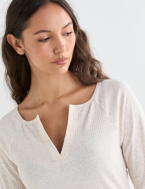 Mineral Sleep Henley Long Sleeve Top, Oatmeal product photo