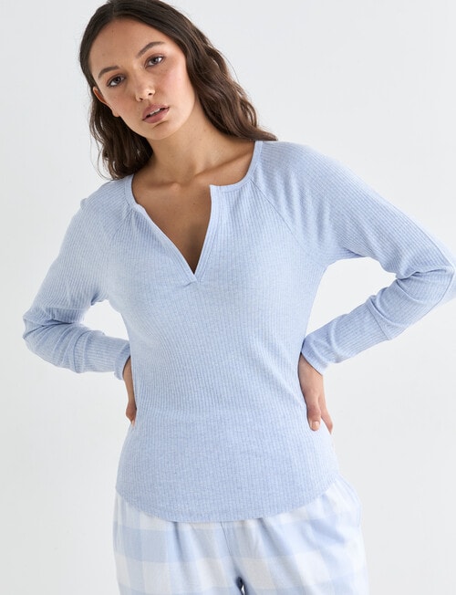 Mineral Sleep Henley Long Sleeve Top, Pale Blue product photo View 08 L