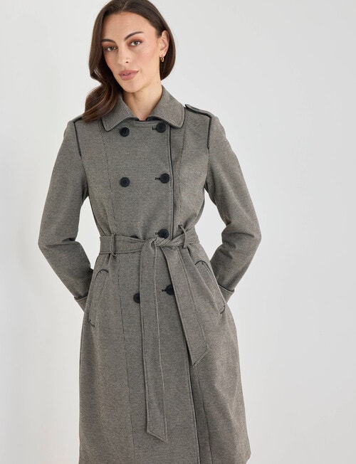 Oliver Black Trench Coat, Mini Houndstooth - Coats & Jackets