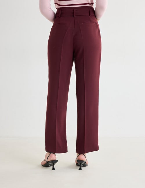 Oliver Black Self Belt Straight Leg Pant, Burgundy product photo View 02 L