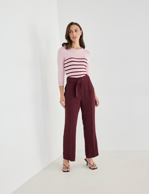 Oliver Black Self Belt Straight Leg Pant, Burgundy product photo View 03 L