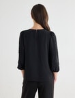Oliver Black Three Quarter Sleeve Pleat Detail Top, Black product photo View 02 S